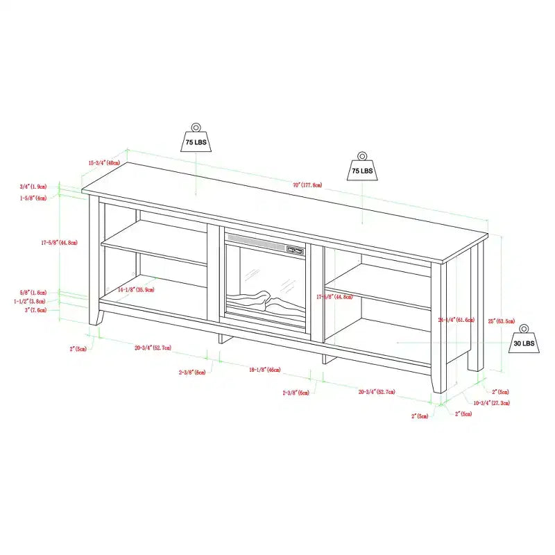 Mobile TV per caminetto moderno in legno Colcord di GDFStudio da 70 con 2 ripiani