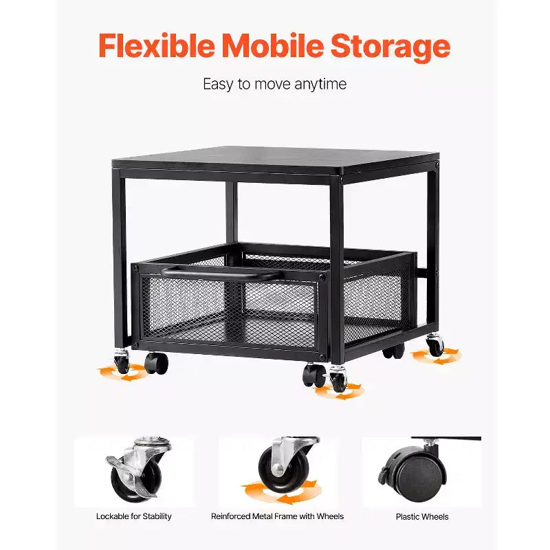 VEVOR Supporto per Mini Frigo con Ripiano, Tavolino per Mini Frigo da 90 kg con Carrello Rimovibile e Ruote Girevoli, Supporto per Frigorifero per Bevande, Nero