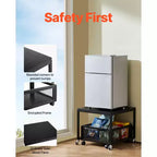VEVOR Supporto per Mini Frigo con Ripiano, Tavolino per Mini Frigo da 90 kg con Carrello Rimovibile e Ruote Girevoli, Supporto per Frigorifero per Bevande, Nero