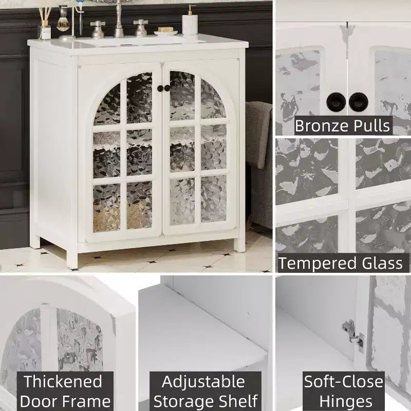 Mobile bagno Bestier da 31 pollici in stile rustico con lavabo in ceramica, mobiletto vintage