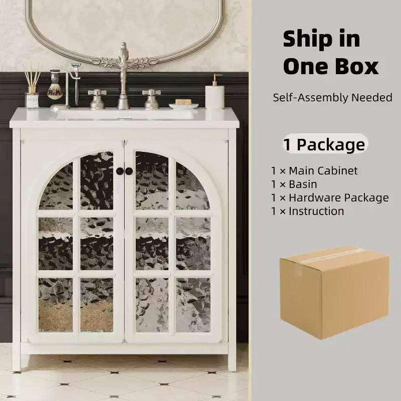 Mobile bagno Bestier da 31 pollici in stile rustico con lavabo in ceramica, mobiletto vintage