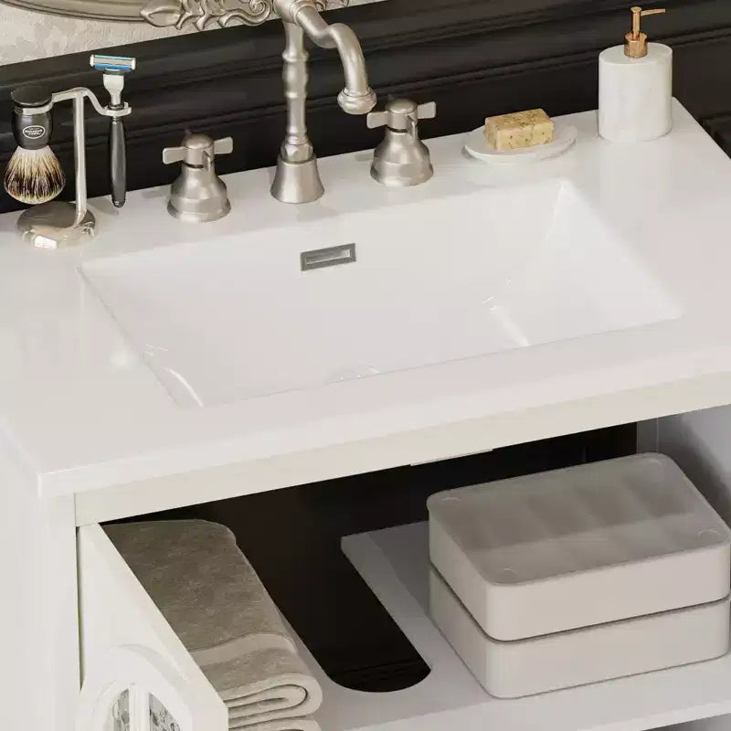 Mobile bagno Bestier da 31 pollici in stile rustico con lavabo in ceramica, mobiletto vintage