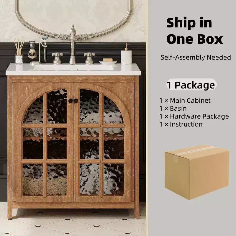 Mobile bagno Bestier da 31 pollici in stile rustico con lavabo in ceramica, mobiletto vintage