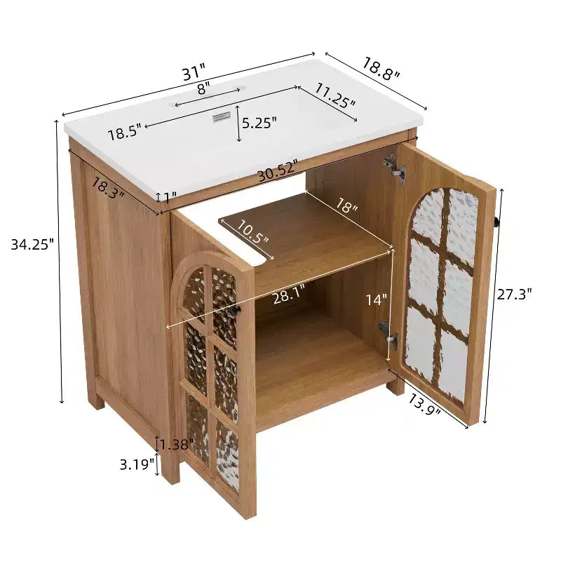 Mobile bagno Bestier da 31 pollici in stile rustico con lavabo in ceramica, mobiletto vintage