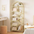 Libreria ad arco a 6 ripiani, scaffale in metallo alto 82 cm, scaffali espositivi con ripiani aperti per camera da letto, soggiorno, ufficio domestico