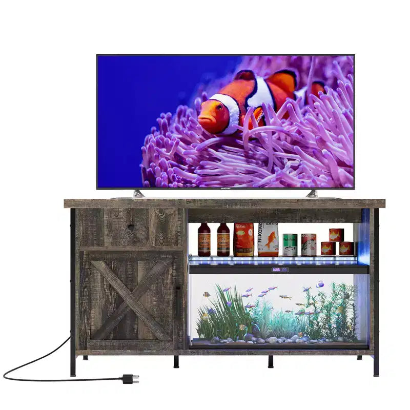 Mobiletto da 280 Litri per Acquario, Supporto per Acquario con Prese di Corrente e Luci LED - Supporto Robusto per Terrari con Armadietto, Cassetto e Ripiano