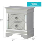 HomeStock Comodino in metallo rettangolare con 2 cassetti, finitura argento, 61 cm H x 53 cm L, per soggiorno e camera da letto