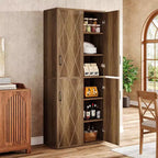 Lantine 75.39 Mobile Contenitore in Legno con 6 Ripiani, Mobile Moderno Stretto con 2 Ante per Soggiorno, Cucina, Bagno
