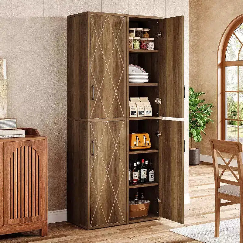 Lantine 75.39 Mobile Contenitore in Legno con 6 Ripiani, Mobile Moderno Stretto con 2 Ante per Soggiorno, Cucina, Bagno