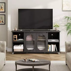 COZONY Mobile TV da 63 pollici Centro di intrattenimento con ante in rattan Scaffale regolabile Console multimediale Piedini in ferro