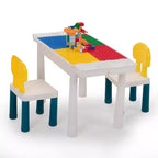 Tavolo e sedie per attività per bambini all-in-one, tavolo da gioco con costruzioni con 100 mattoncini fai da te, tavolo da pranzo e scrivania per bambini piccoli