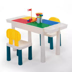 Tavolo e sedie per attività per bambini all-in-one, tavolo da gioco con costruzioni con 100 mattoncini fai da te, tavolo da pranzo e scrivania per bambini piccoli