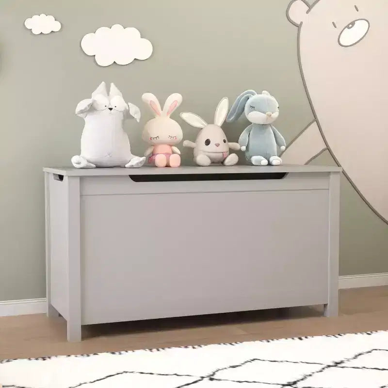 Contenitore portaoggetti per giocattoli in legno per bambini con coperchio incernierato di sicurezza per età 2+ (grigio)