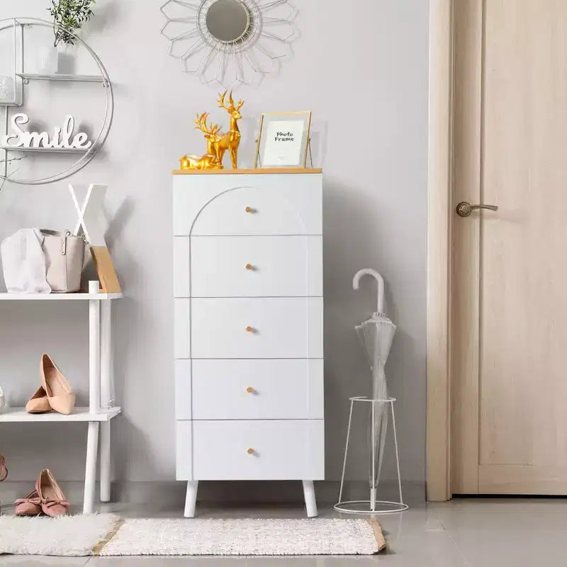 Cassettiera Karl Home a 5 cassetti in MDF bianco (pannello di fibra a media densità), larghezza 50 cm