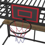 Letto a soppalco in metallo singolo con scrivania e mensole, struttura letto a soppalco resistente con canestro da basket, nero