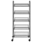 CLIHOME Carrello di servizio a rotelle a 5 ripiani in rete con cestino portaoggetti, carrello per casa, ufficio, dispensa e cucina