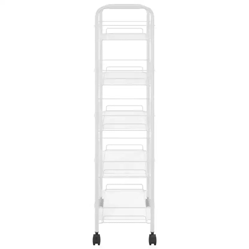 CLIHOME Carrello di servizio a rotelle a 5 ripiani in rete con cestino portaoggetti, carrello per casa, ufficio, dispensa e cucina