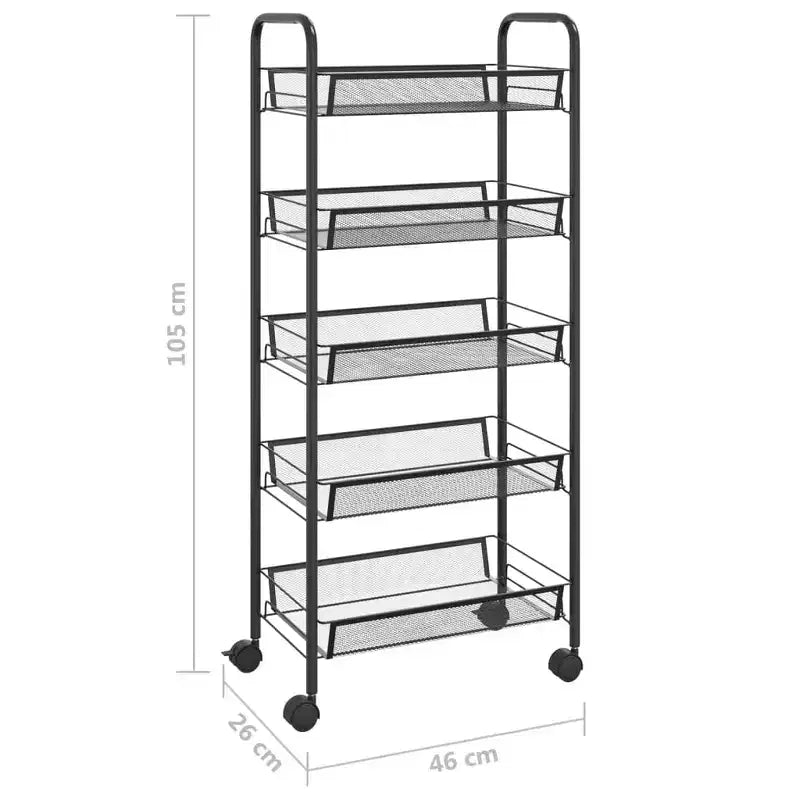 CLIHOME Carrello di servizio a rotelle a 5 ripiani in rete con cestino portaoggetti, carrello per casa, ufficio, dispensa e cucina