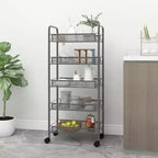 CLIHOME Carrello di servizio a rotelle a 5 ripiani in rete con cestino portaoggetti, carrello per casa, ufficio, dispensa e cucina