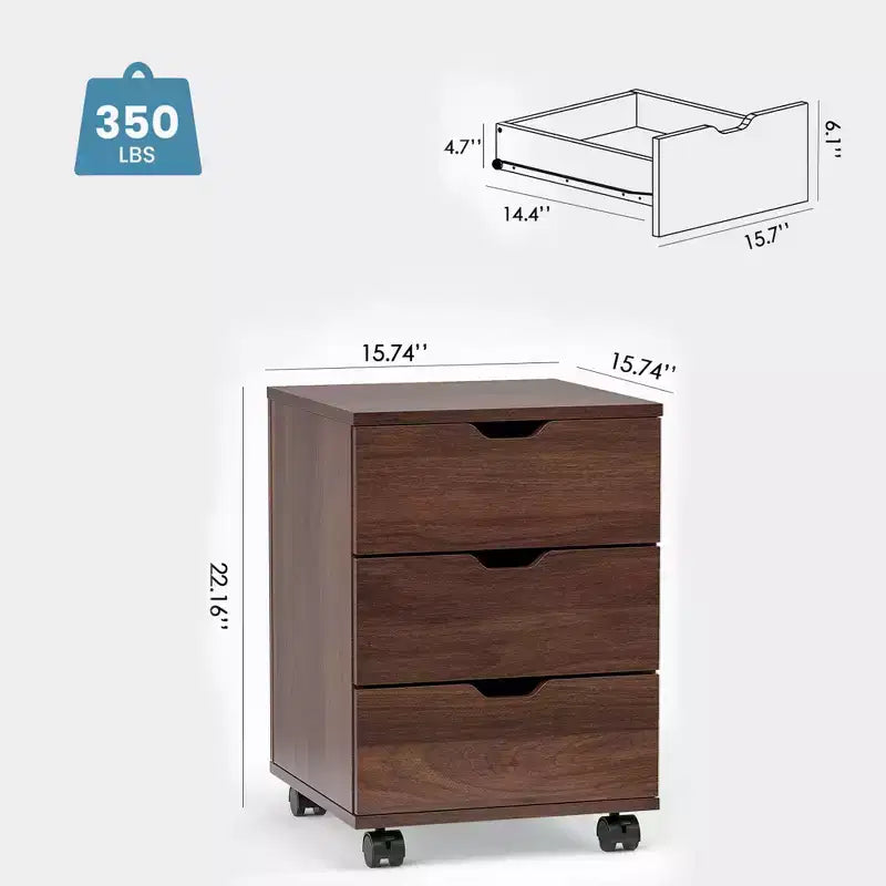MAYEERTY 1622 Inch Armadietto verticale in legno a 3 cassetti bianco - con ruote, completamente assemblato per l'home office