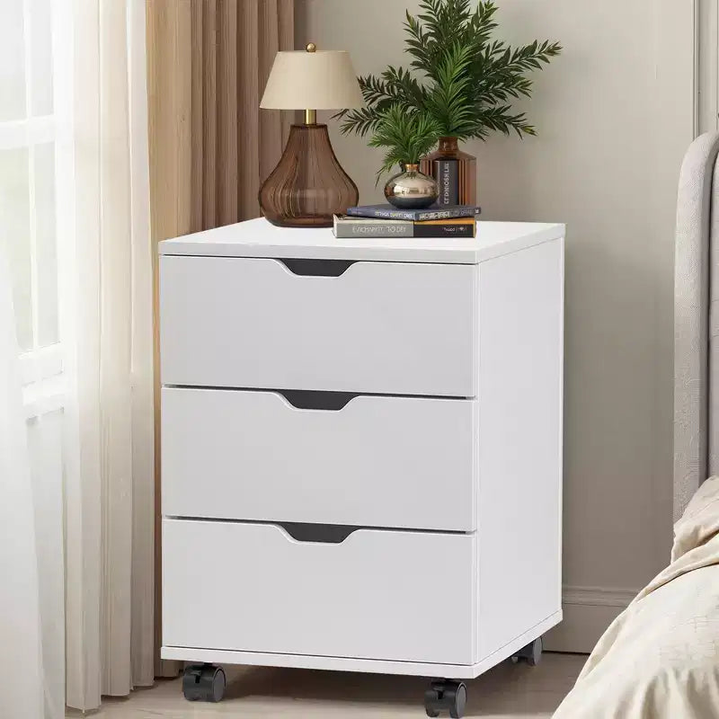 MAYEERTY 1622 Inch Armadietto verticale in legno a 3 cassetti bianco - con ruote, completamente assemblato per l'home office
