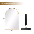 MAYEERTY 36 x 24 pollici Armadietto a specchio da bagno moderno con arco, specchio da parete con cornice in metallo e contenitore, Oro