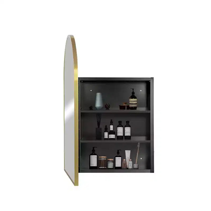 MAYEERTY 36 x 24 pollici Armadietto a specchio da bagno moderno con arco, specchio da parete con cornice in metallo e contenitore, Oro