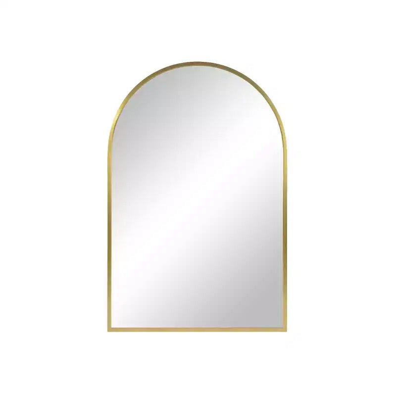 MAYEERTY 36 x 24 pollici Armadietto a specchio da bagno moderno con arco, specchio da parete con cornice in metallo e contenitore, Oro