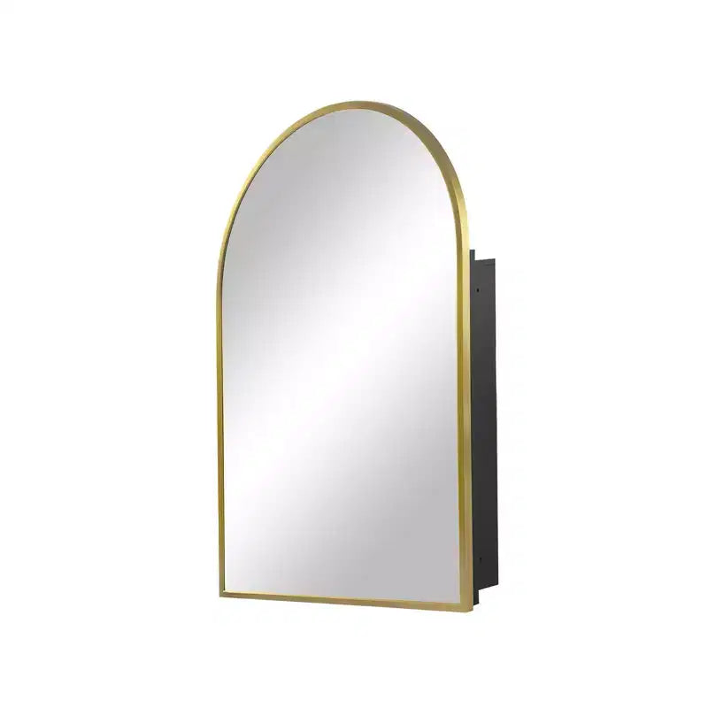 MAYEERTY 36 x 24 pollici Armadietto a specchio da bagno moderno con arco, specchio da parete con cornice in metallo e contenitore, Oro