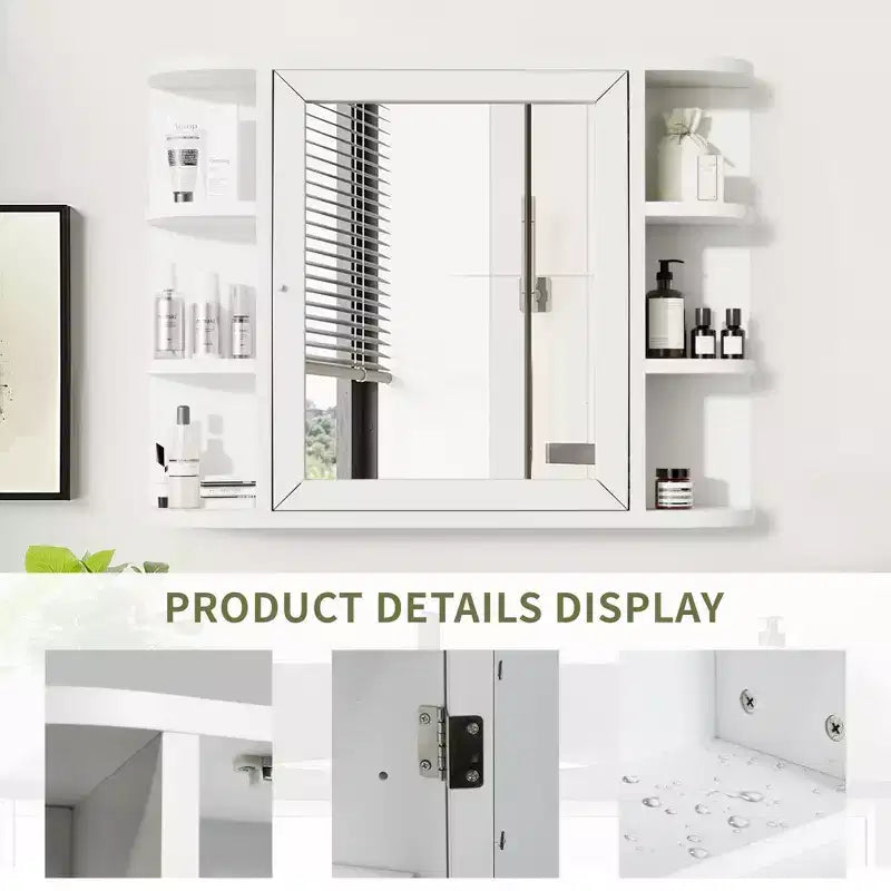 MAYEERTY 15 x 80 cm, Armadietto rettangolare moderno per bagno con specchio a parete con cornice in metallo e contenitore, Bianco