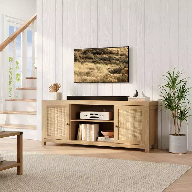 Mobile TV rustico, mobile TV con ante e ripiani regolabili, console multimediale TV moderna per soggiorno, camera da letto, Rovere