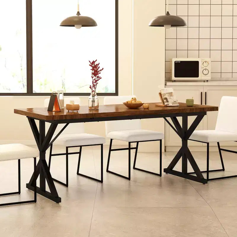 Tavolo da pranzo Vipbear Farmhouse per 6 persone, tavolo da pranzo rettangolare in legno da 70,8 pollici, tavolo da cucina rustico con gambe in metallo resistente per sala da pranzo