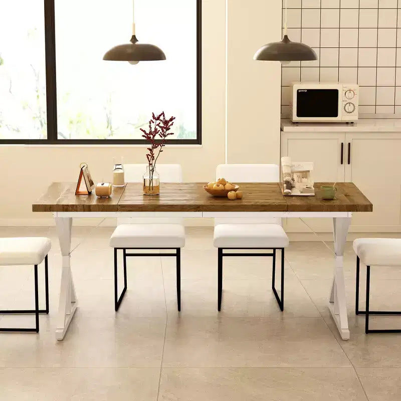 Tavolo da pranzo Vipbear Farmhouse per 6 persone, tavolo da pranzo rettangolare in legno da 70,8 pollici, tavolo da cucina rustico con gambe in metallo resistente per sala da pranzo