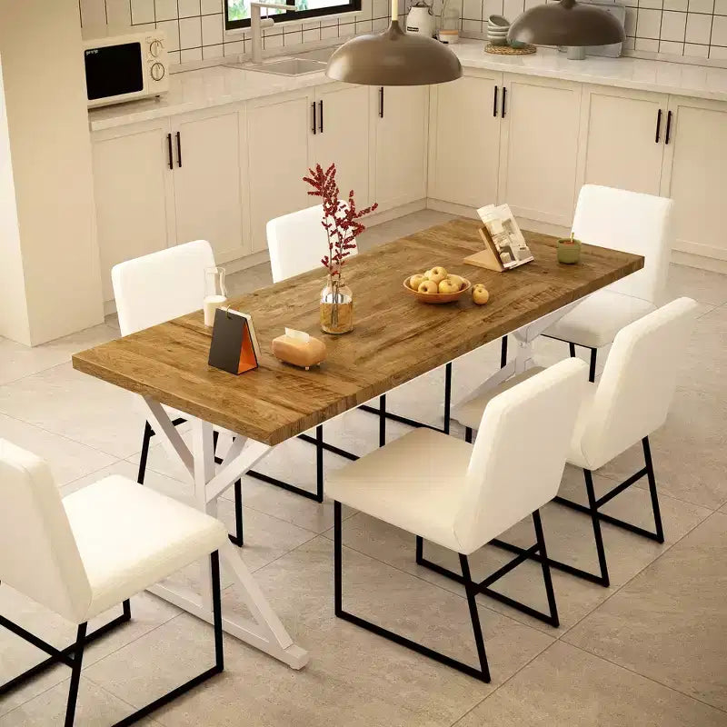 Tavolo da pranzo Vipbear Farmhouse per 6 persone, tavolo da pranzo rettangolare in legno da 70,8 pollici, tavolo da cucina rustico con gambe in metallo resistente per sala da pranzo