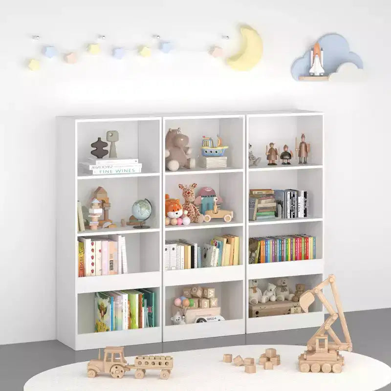 Okak Libreria per bambini in stile minimalista, ripiani portaoggetti a 4 livelli, contenitore per giocattoli per la camera dei bambini, il soggiorno, la sala giochi, colore bianco