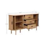 Mobile credenza LuxenHome in MDF con finitura rovere, 3 cassetti, ante scorrevoli e angoli arrotondati