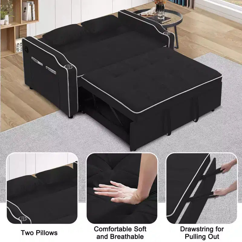 Divano letto GustoWave con porta, divano letto matrimoniale in velluto convertibile 3-in-1 moderno, con schienale regolabile, nero