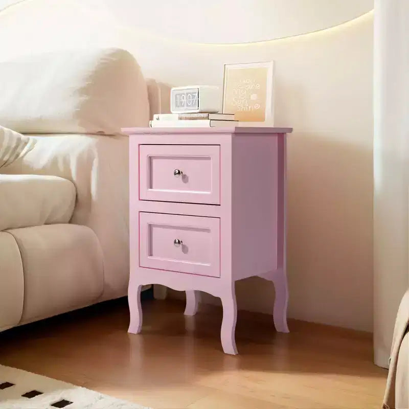 Comodini Karl Home con 2 cassetti in MDF (Medium-Density Fiberboard) rosa da 40 cm di larghezza