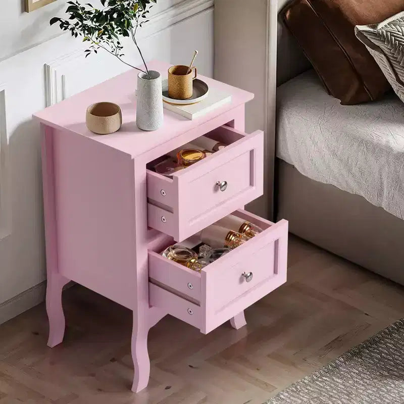 Comodini Karl Home con 2 cassetti in MDF (Medium-Density Fiberboard) rosa da 40 cm di larghezza