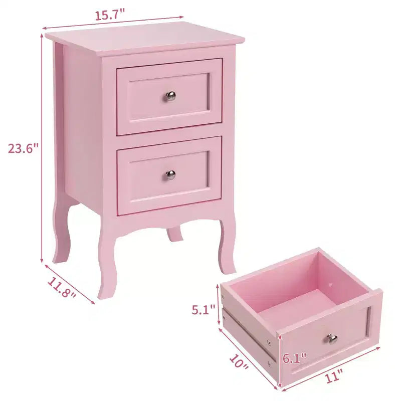 Comodini Karl Home con 2 cassetti in MDF (Medium-Density Fiberboard) rosa da 40 cm di larghezza