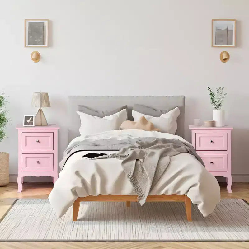 Comodini Karl Home con 2 cassetti in MDF (Medium-Density Fiberboard) rosa da 40 cm di larghezza