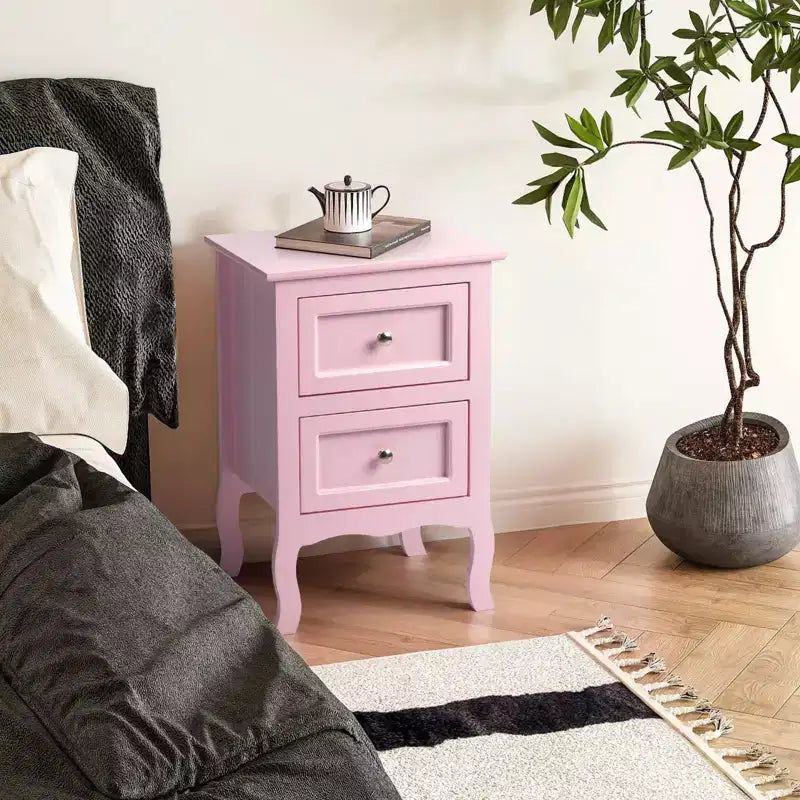 Comodini Karl Home con 2 cassetti in MDF (Medium-Density Fiberboard) rosa da 40 cm di larghezza
