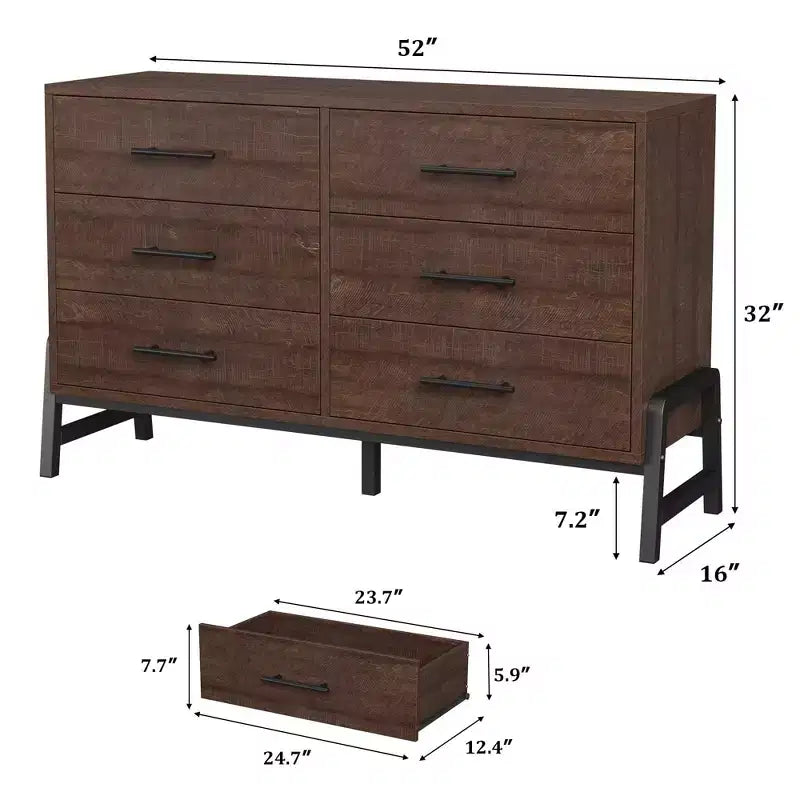 Cassettiera a 6 cassetti per camera da letto, comò in legno da 52W con gambe in metallo, organizer per vestiti, mobile TV per corridoio