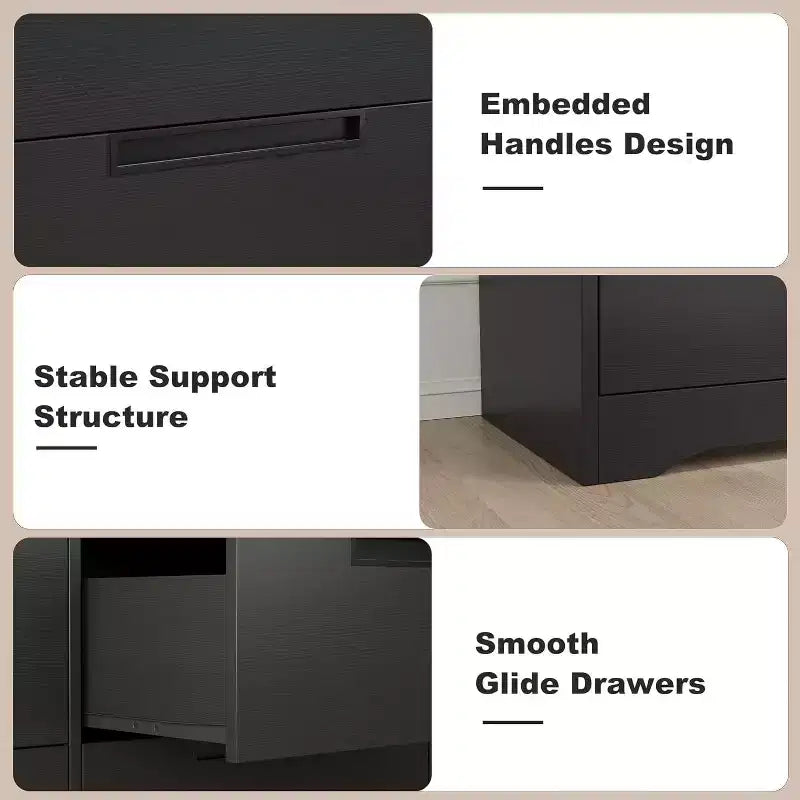 Comò Acekool a 6 cassetti per camera da letto, cassettiera moderna nera ampia, maniglie integrate, comò in legno per soggiorno, cameretta, corridoio