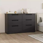Comò Acekool a 6 cassetti per camera da letto, cassettiera moderna nera ampia, maniglie integrate, comò in legno per soggiorno, cameretta, corridoio