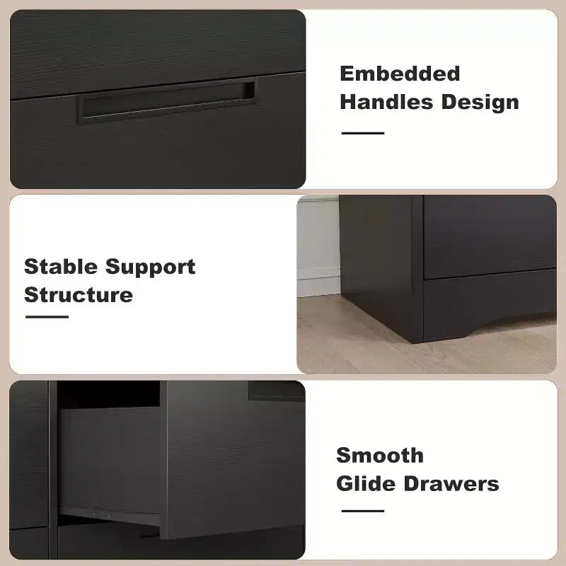 Comò Acekool a 6 cassetti per camera da letto, cassettiera moderna nera ampia, maniglie integrate, comò in legno per soggiorno, cameretta, corridoio