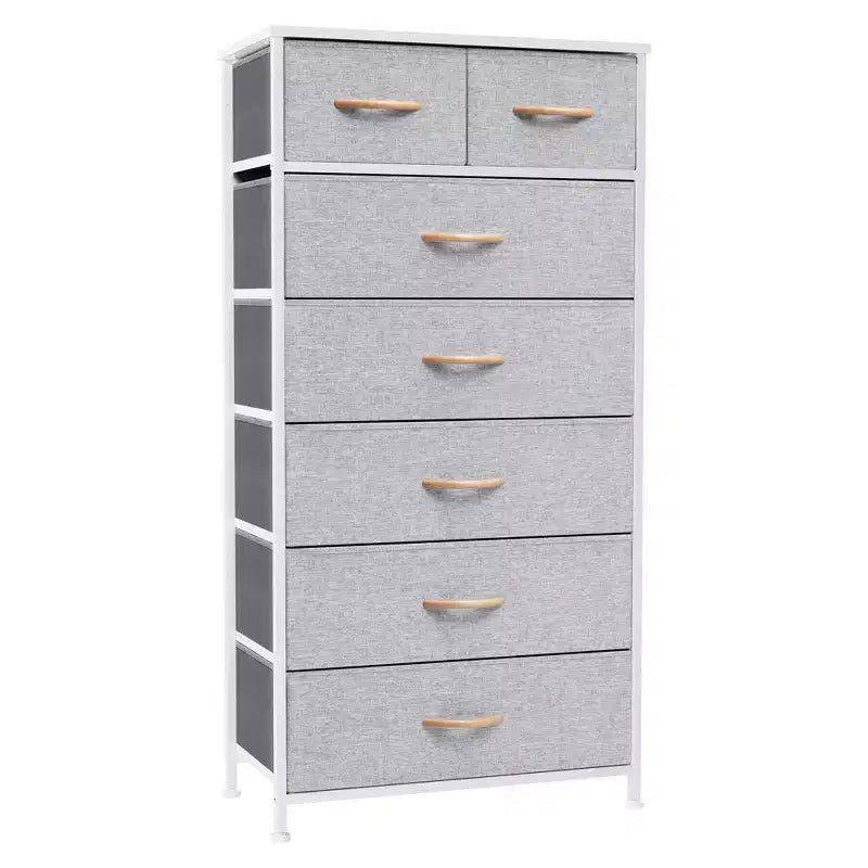 Crestlive Products Cassettiera Verticale a 7 Cassetti per Camera da Letto, Torre Portaoggetti con Robusto Telaio in Acciaio, Piano in Legno, Contenitori in Tessuto Facilmente Estraibili, Maniglie