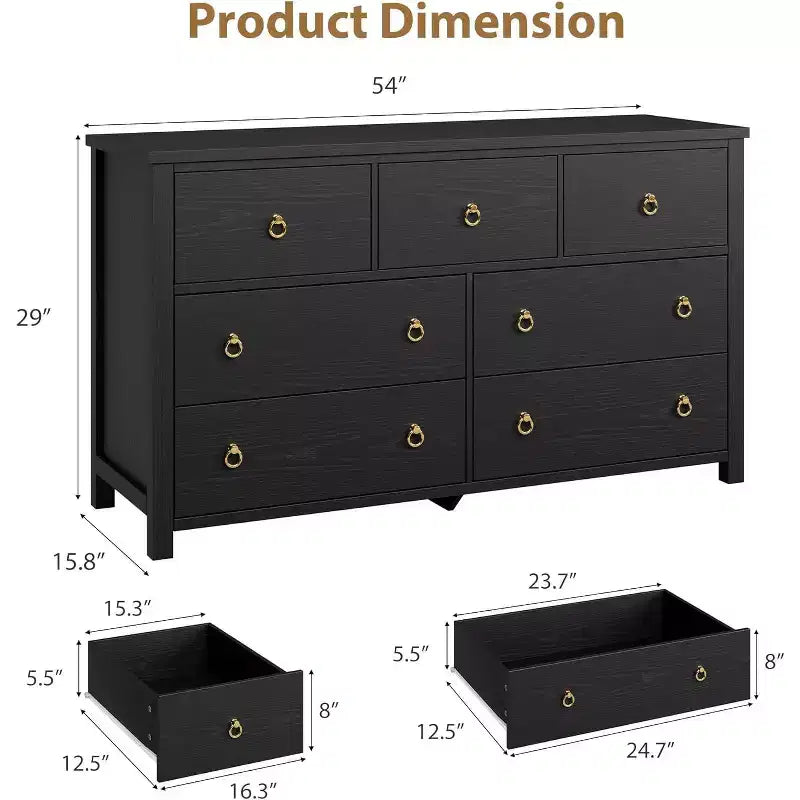 Comò a 7 cassetti, cassettiera moderna in legno, mobile TV con cassetti, organizer in legno con maniglie per camera da letto, soggiorno, corridoio, bianco