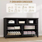 Comò a 7 cassetti, cassettiera moderna in legno, mobile TV con cassetti, organizer in legno con maniglie per camera da letto, soggiorno, corridoio, bianco