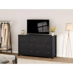 Comò a 7 cassetti, cassettiera moderna in legno, mobile TV con cassetti, organizer in legno con maniglie per camera da letto, soggiorno, corridoio, bianco